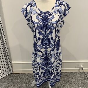 Jean Pierre Blue and White Printed Midi Dress. Never worn. XXL